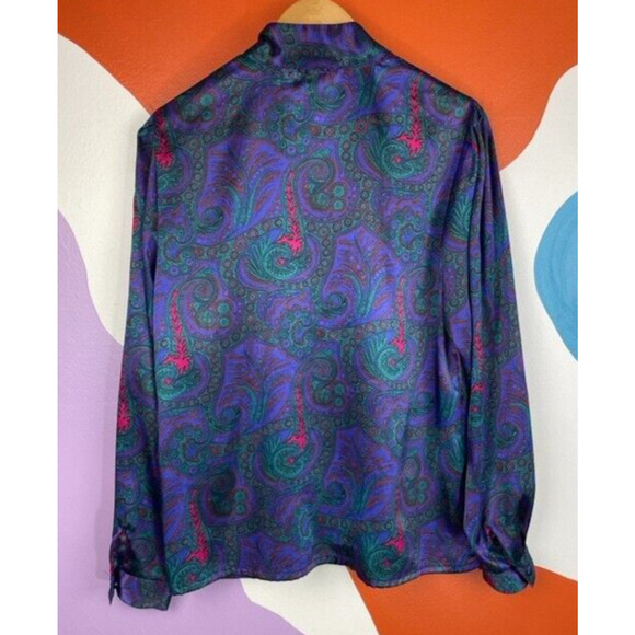 Vintage 80s Nicola Button Up Top Blouse Womens Size 10 Purple Paisley Print - Picture 4 of 9